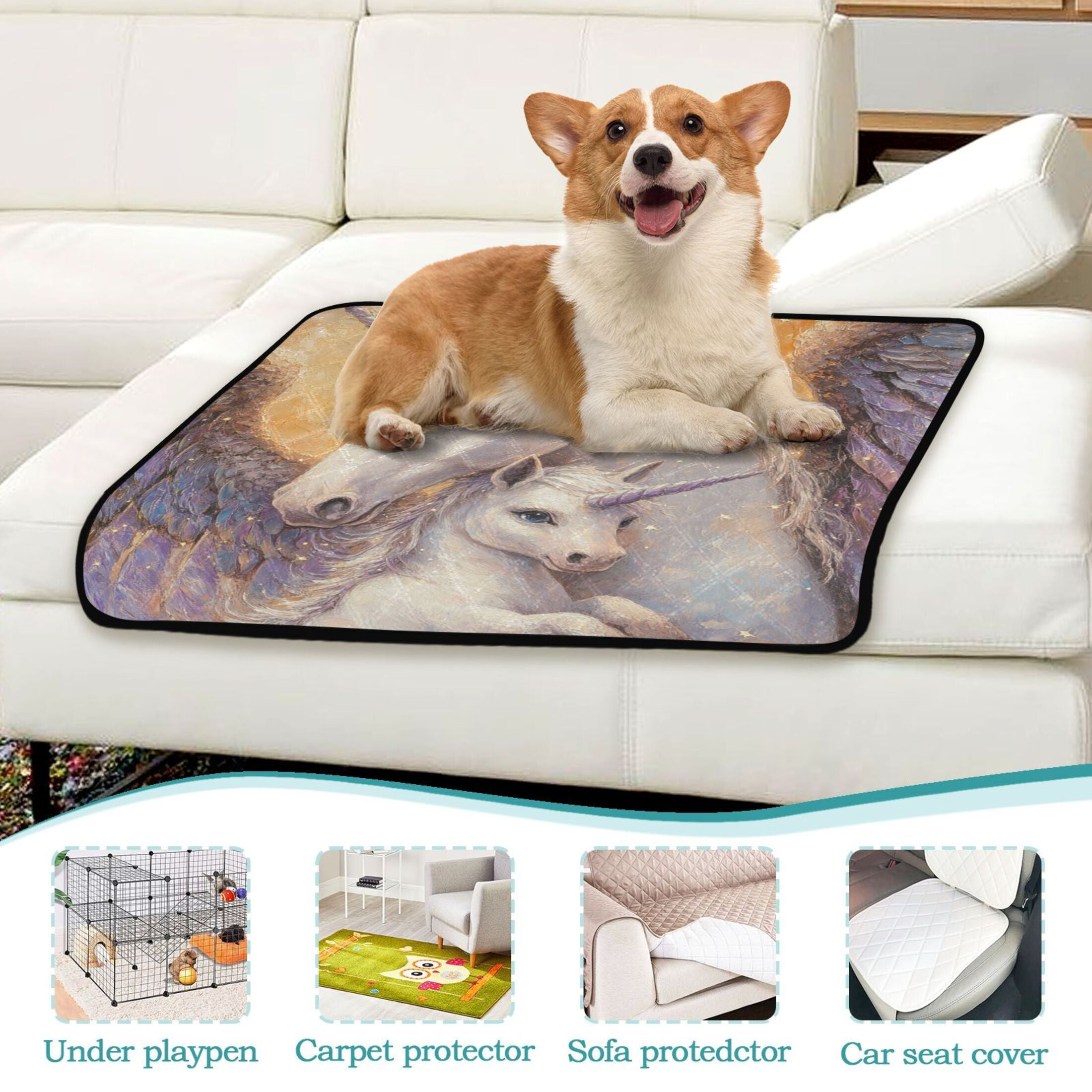 Qxltty Unicorn Family Cat litter Pads Pet Set of 3 Diaper Mats Center Anti-leakage Layer Absorbent Soft and Comfortable