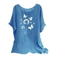thumbnail image 3 of Eryao Chemise en Lin Imprimée pour Femmes Manches Courtes Col Rond Tops Été Pissenlit et Papillon Blouses Graphiques, Bleu, TG, 3 of 8