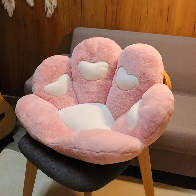 Cojín de asiento de pata de gato Kawaii para niñas y niños, almohada de felpa suave, cojín blando gigante de animales de peluche, decoración de silla de Interior para el hogar, regalo