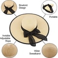 thumbnail image 5 of Sombrero de Paja para Mujer （55-60 cm）, Sombrero de Paja de ala Ancha Grande Sombreros de Playa para Mujer Gorra Enrollable Plegable y Flexible Sombrero de Playa para Sol UPF 50+ Bowknot Fiesta Jard, 5 of 5