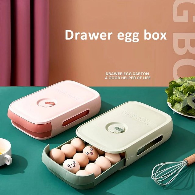 Tipo de cajón Caja de almacenamiento de huevos Refrigerador Equipo de acabado de huevos frescos Cocina Bandeja de huevos de gran capacidad engrosada Almacenamiento de alimentos, verde, 1 pieza brillar Electrónica