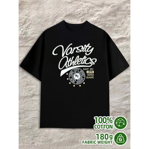 Varsity Athletics Tee mens black 180G 100% Cotton Wearable year-round Fashion Unisex Shirt Cotton tshirts Classic Unisex Shirt Short Sleeve tshirts