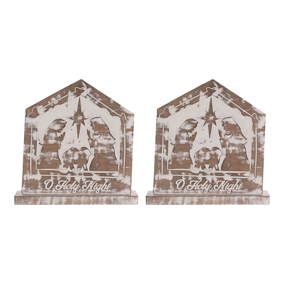 Melrose "O Holy Night" Nativity Sign Christmas Tabletop Decorations - 9.25" - Set of 2