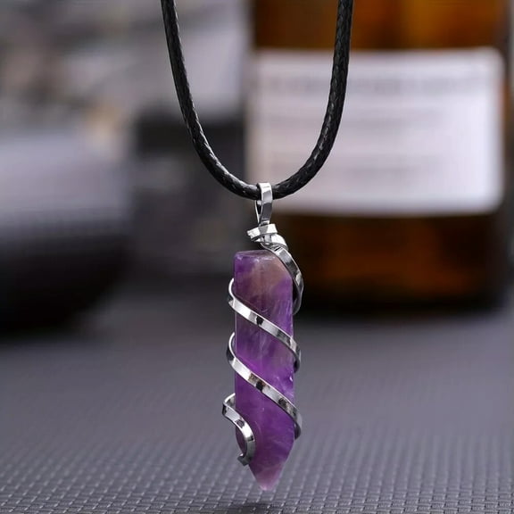 QQTDFG Amethyst Gems Pillar Pendulum Necklace Magic Reiki Healing Amulet-default