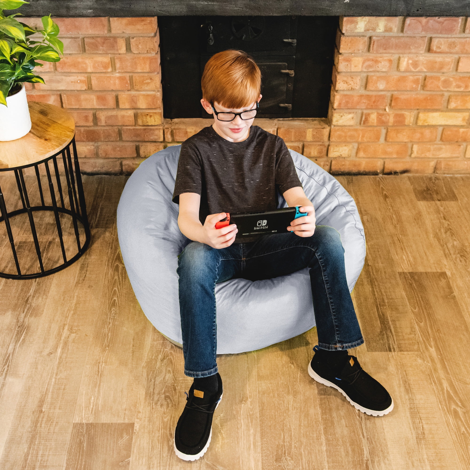 Big Joe Classic Kids Bean Bag Chair, 2 ft Round, Gray, Easy-Clean SmartMax Fabric, Refillable with Built-in Handle