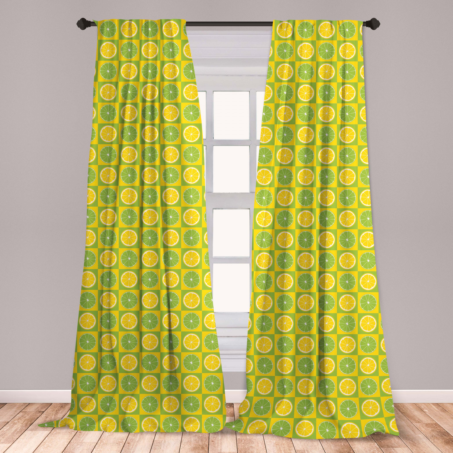 Lime Green Curtains 2 Panels Set, Lemon and Lime in Pop Art Inspired
