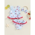 thumbnail image 2 of Qtinghua Infant Toddler Baby Girls Summer Bikini Set Strawberry Flower Print Tank Tops with Shorts and Headband Bathing Suit Blue 12-18 Months, 2 of 9