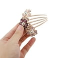 thumbnail image 3 of 1 Pc Women Three Flowers Hair Insert Comb for Straight Thick Wavy Hair Purple Alloy Rhinestone, 3 of 3