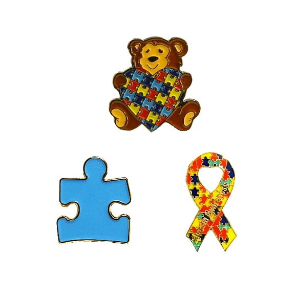 3 Piece Set Autism Awareness Heart Colorful Puzzle Pieces Lapel Hat Pins 3P012