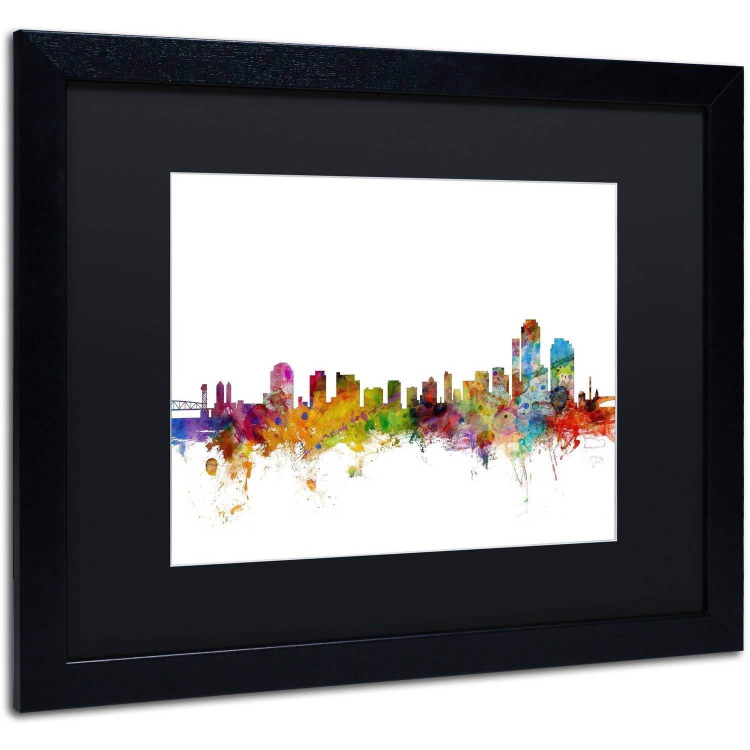 Trademark Fine Art 'Wilmington Delaware Skyline' Canvas Art by Michael Tompsett, Black Matte, Black Frame