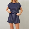 thumbnail image 5 of Women 2 Piece Outfits Sets Short Sleeve Stripe Knit Tops and Short Casual Airport Vacation Lounge Sets, 5 of 7