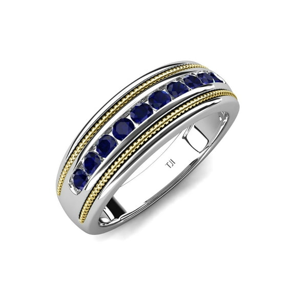 TriJewels Gemstone Two Toned and High Polished Edges Men Wedding Band (8 mm) in 10K Gold
