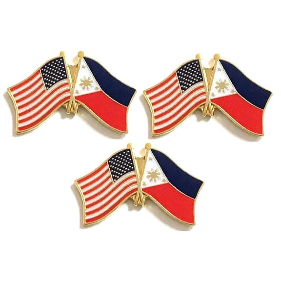 Philippines & US Crossed Double Flag Lapel Pins, Pack of 3