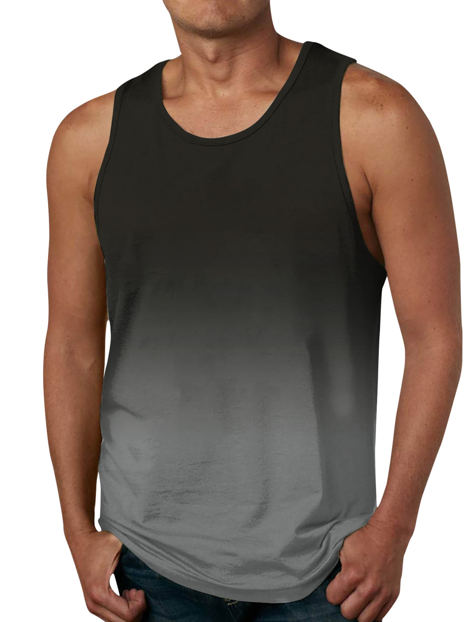Fashnice Débardeurs pour Hommes Col Rond Sans Manches Été Ample Gilet de Gym Gris Foncé m