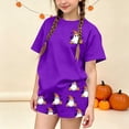 thumbnail image 4 of SERTGUTR Girls' Halloween Outfit Set Short Sleeve Crew Neck Top Elastic Waist Shorts Cute Ghost Print Soft Breathable Homewear School Party Everyday Wear, 4 of 9