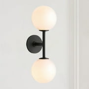 Modern Milk Glass Shade Double Sconce , Bathroom Wall Sconces , Vanity Sconce Light , Kitchen Wall Lights