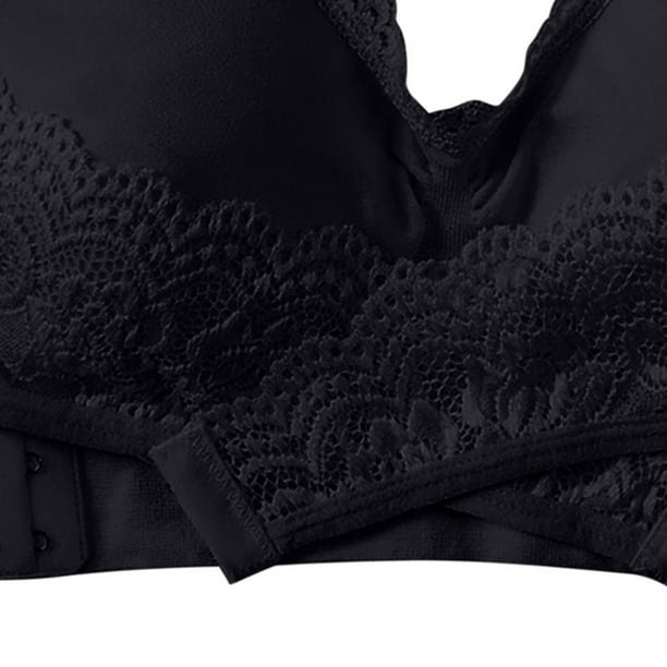 Flywake Plus Size Support Bra Wirefree for Women Woman's Solid Color Lace  Comfortable Bra Underwear Undies 