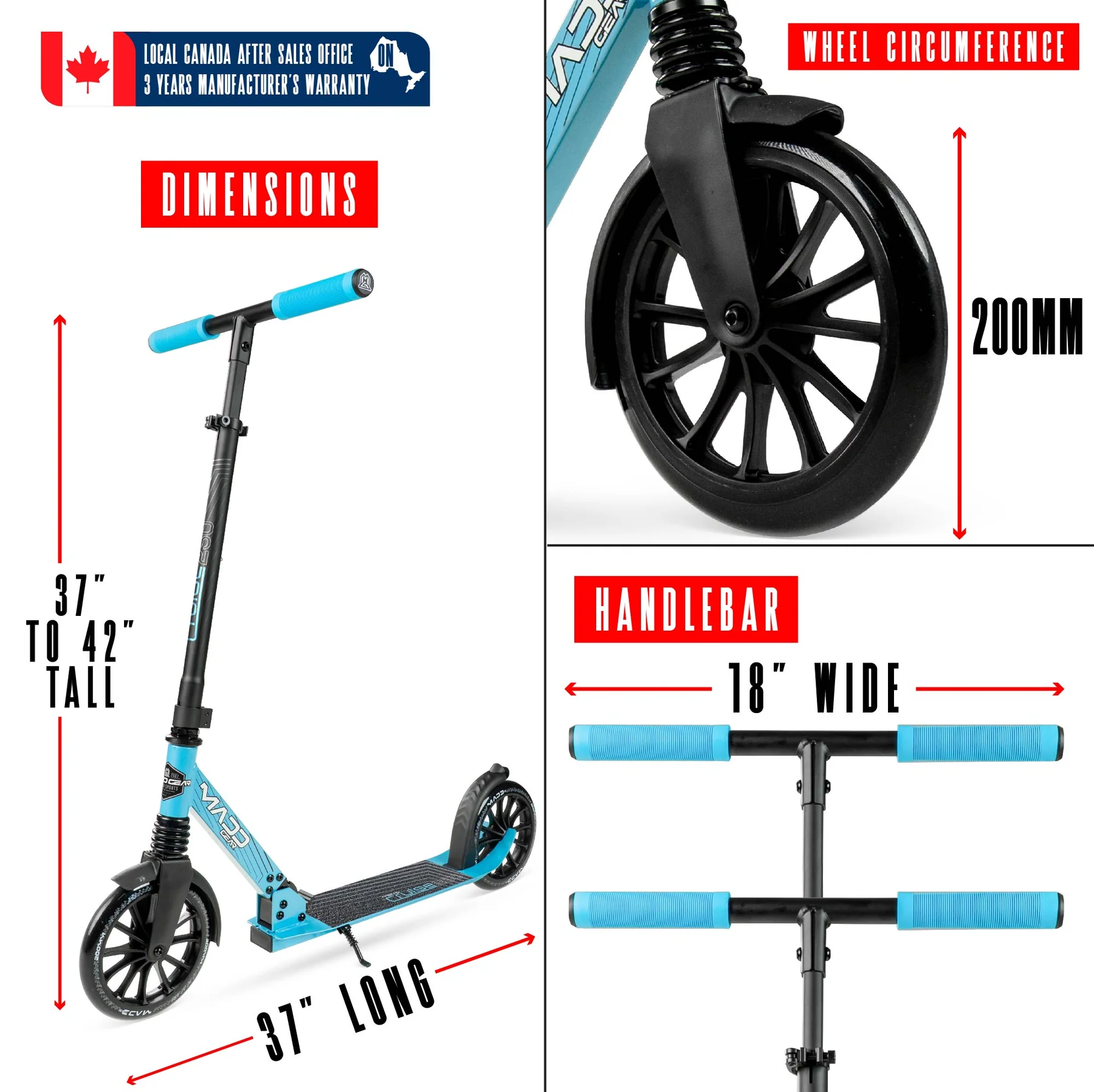 Trottinette électrique pliante MADD GEAR METRO 250 - Noir/Bleu avec guidon réglable