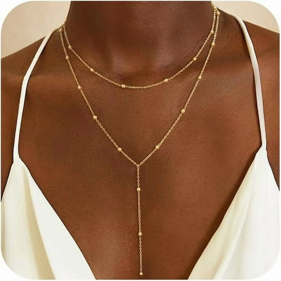 Gold Premium Necklaces Professional for Discerning Women Trendy Dainty Long Necklace 14k Gold Plated/Silver Layered Drop Beaded Chain Necklaces Y-shaped Pendant Necklace Simple Gold Jewelry ...[z082]