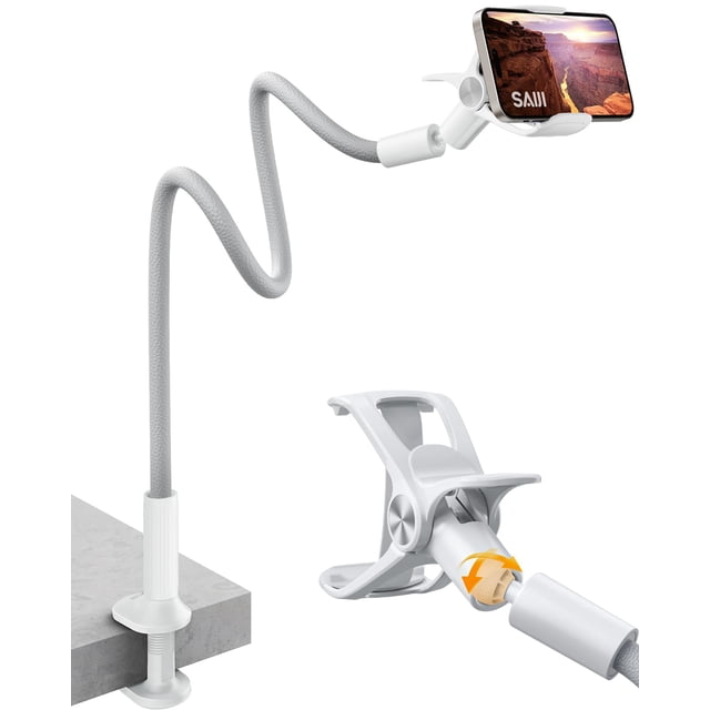Soporte de teléfono SAIJI con cuello de cisne para cama de 98 cm de largo, color gris