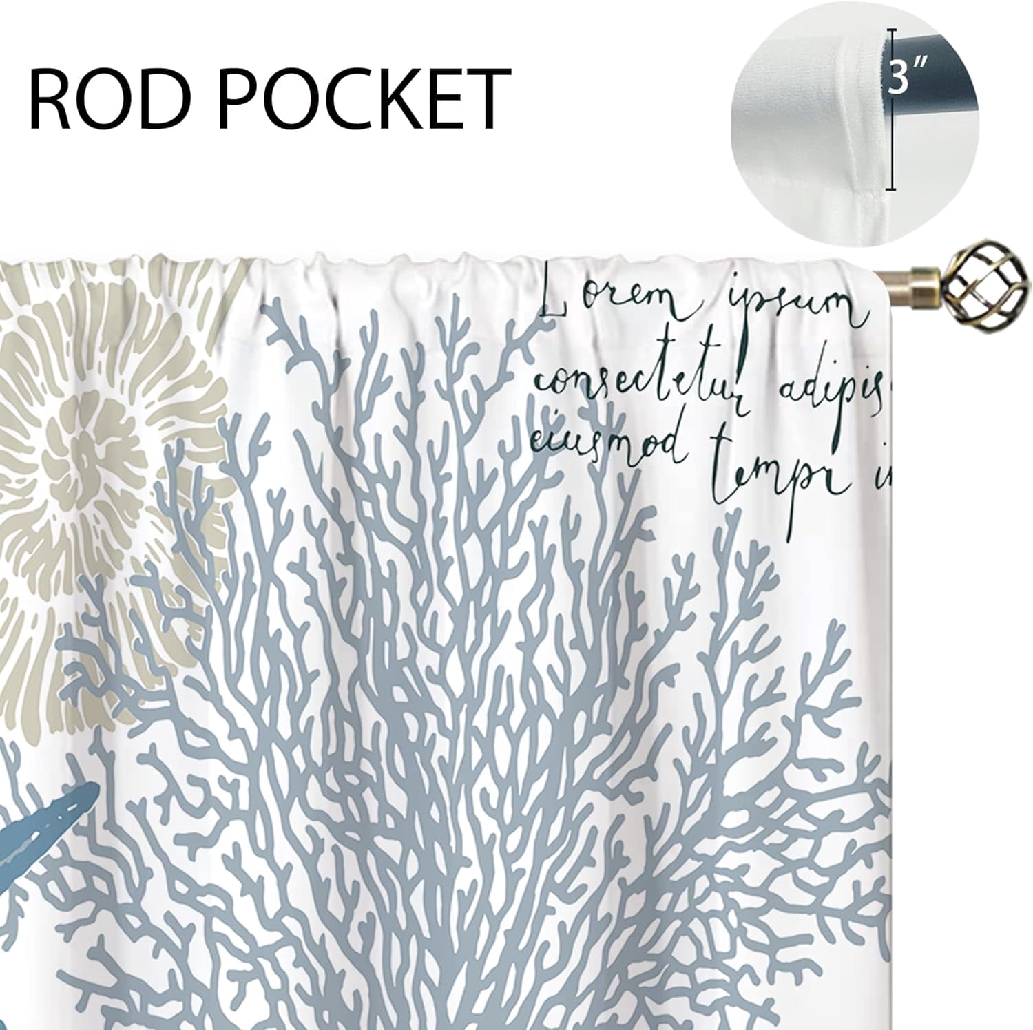 Ocean Beach Window Curtains Nautical Coastal Starfish Seashell Rod Pocket Underwater Curtain Drapes Blue Sea Curtains for Bedroom Living Room Treatment 2 Panels 42Wx63H Inch