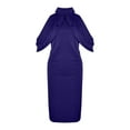 thumbnail image 1 of Vestido entallado de manga corta en color liso para mujer - Poliéster, mangas cortas bonitas, estilo campestre, adecuado para todas las ocasiones, 1 of 3