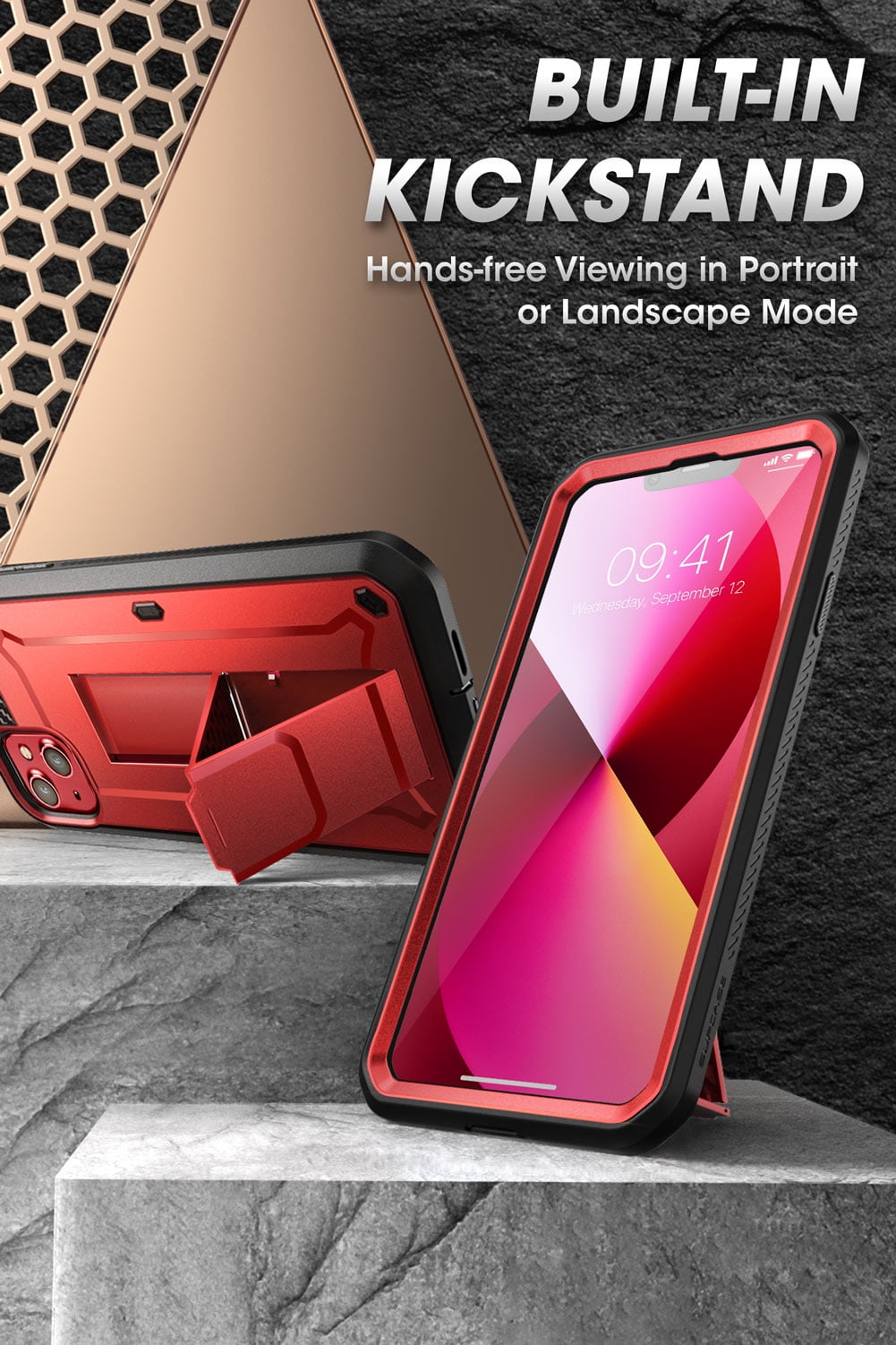 SUPCASE Unicorn Beetle Pro Series Case for iPhone 13 Mini (2021 Release) 5.4 Inch, Built-in Screen Protector Full-Body Rugged Holster Case (Ruddy)