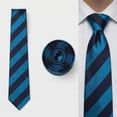 thumbnail image 3 of Striped Necktie for Men Deep Blue Cerulean Stripes Ties for Business Suit Jacket Extra Long 63", 3 of 7