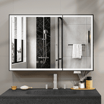 Jarbalai Bathroom Medicine Cabinet with Mirror and Lights, Wall Mounted Storage Cabinet w/ Defogger, Dimmable, Memory Function, 31.5"x23.6", Black