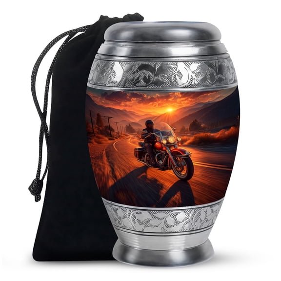 Motorcycle Urn For Human Ashes Adult Male/Female - Urn for Ashes Keepsake, Decorative Urn - Cremation Urns for Bike Lovers - Decorative Keepsake For Home - 10inch, Large Size with Velvet Bag - 1pcs