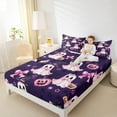 thumbnail image 4 of Manfei Child Bow Ghost Twin Sheet Sets, Kawaii Bat Spider Fitted and Flat Sheet, Purple Cartoon Halloween Microfiber Bedroom Decor, 3pcs, 4 of 7
