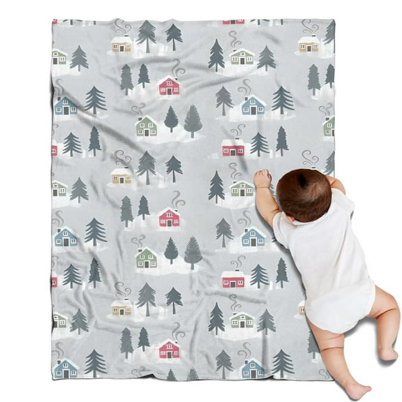 Gray Christmas House and Tree Pattern Blanket,Comfortable Soft Flannel Throw Blanket,All Season,Warm Lightweight Blankets for Sofa Bed Couch Living Room Chair,30"x40"