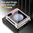 thumbnail image 6 of Nalacover for Samsung Galaxy Z Flip5 Protective Folding Case, S Pen Holder Hinge Protection Lytchee Pattern PU Leather Cover with Pen Stylus, Shockproof Full Coverage Case,Silver + Pink, 6 of 7