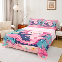 Manfei Kids Children Cartoon Axolotl Twin Sheet Sets 3pcs,Kawaii Marine Animal Twin Fitted Sheet Microfiber,Cute Salamander Breathable Flat Sheet,Super Cozy Room Decor