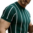 thumbnail image 4 of Men's Knit Vertical Striped Short Sleeve Mock Neck T-Shirt, Casual Slim Fit Top, Breathable Ribbed Knitwear for Smart Casual Style and Everyday Wear Green M, 4 of 4