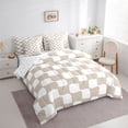thumbnail image 3 of Homewish Minimalist Checkered Bedding Comforter Set 7 Pieces for Female Men Adults,Abstract Geometric Plaid Full Bedding Set Lightweight,Vintage Aesthetic Fitted Sheet Flat Sheet, 3 of 8