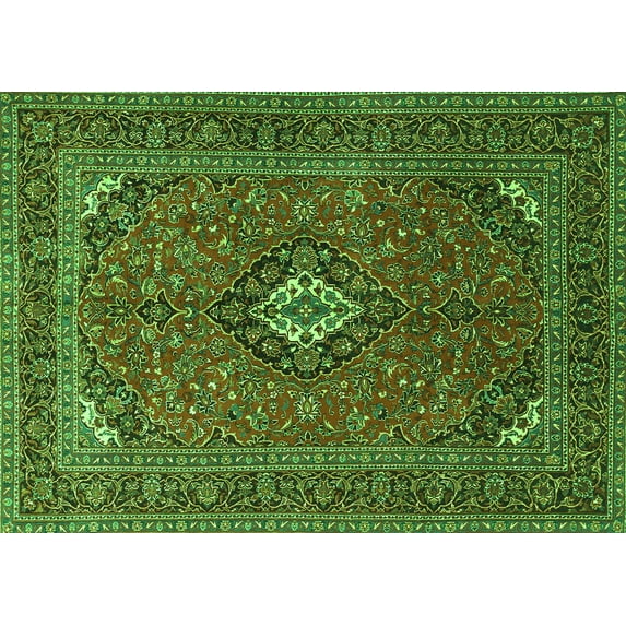 Ahgly Company Indoor Rectangle Medallion Green Traditional Area Rugs, 2' x 4'