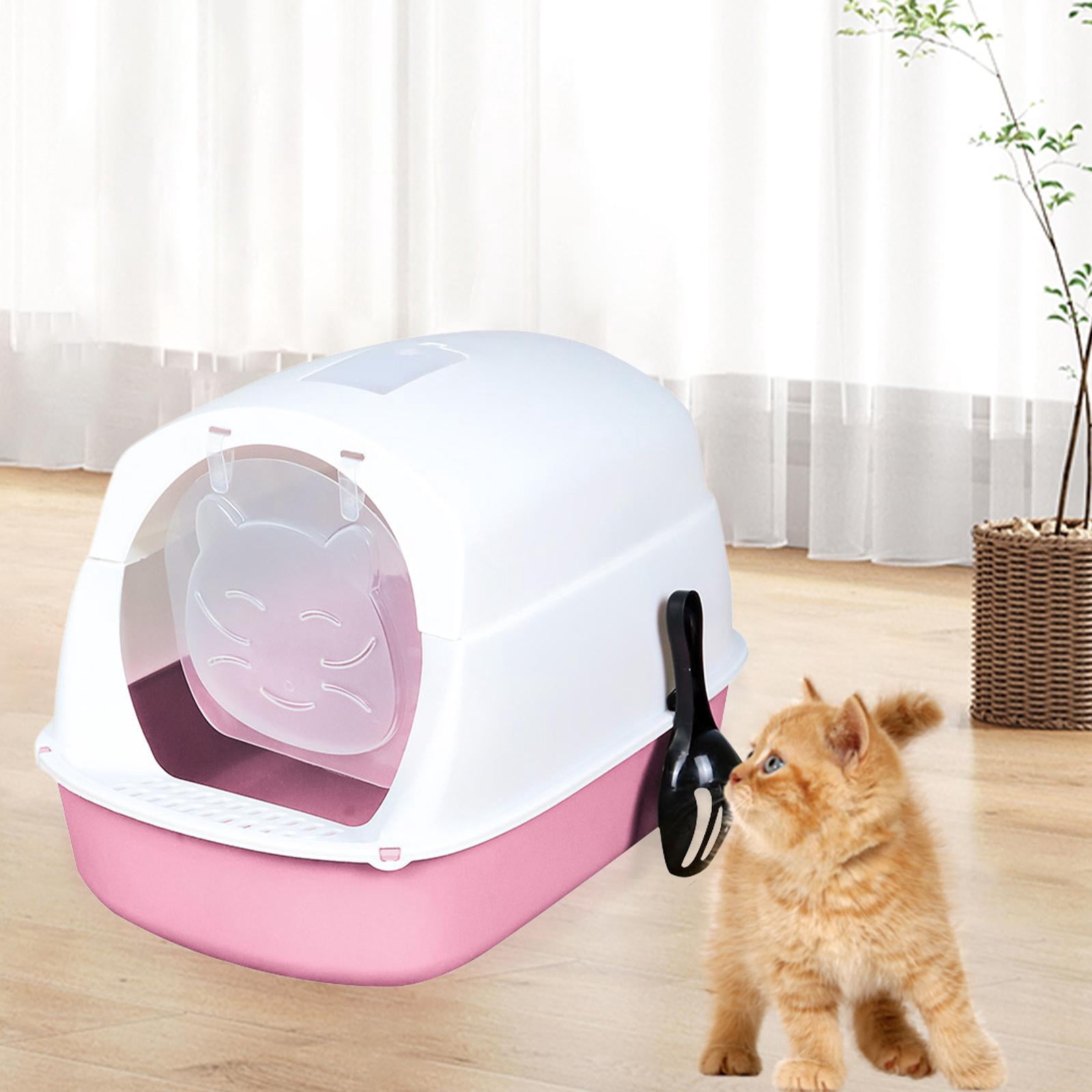 Hooded Cat Enclosed Cat Toilet Reusable Detachable Pet Pink