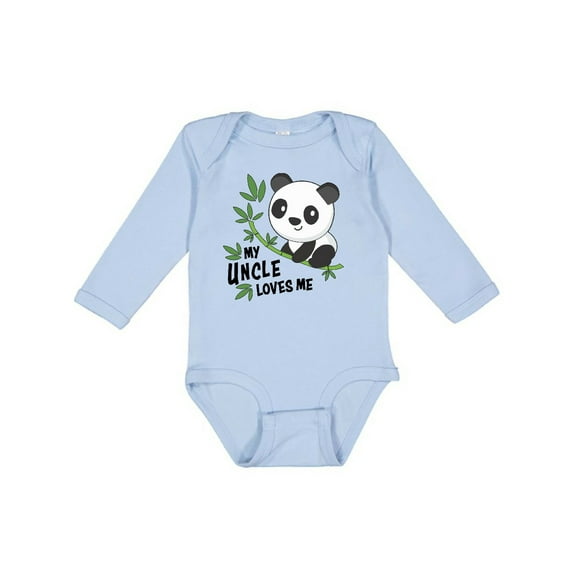 Inktastic My Uncle Loves Me- Cute Panda Boys or Girls Long Sleeve Baby Bodysuit