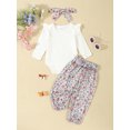 thumbnail image 2 of Suealasg 3Pcs Baby Girls Fall Outfits 3 6 Months Newborn Girls Flying Sleeve O Neck Romper Belted Floral Pants Headband Sets 12 18 Months Infant Girls Autumn Clothes, 2 of 9