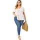 thumbnail image 3 of Women's Plus Size V Neck Ruffle Hem Short Sleeve Cinched Waist Floral Peplum Top White 4X, 3 of 7