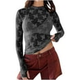 thumbnail image 3 of Lace Undershirt Lace Long Sleeve Tops for Women Womens Mesh Top Thumb Hole See Through Pullover Blouses, 3 of 4