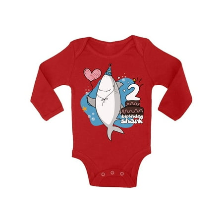 

Awkward Styles I am Two Romper Baby Bodysuit Long Sleeve Shark Romper Second Birthday Party Shark Themed Party Gifts for Two Year Old Kids Shark One Piece Top Shark Gifts for Babies Shark Top
