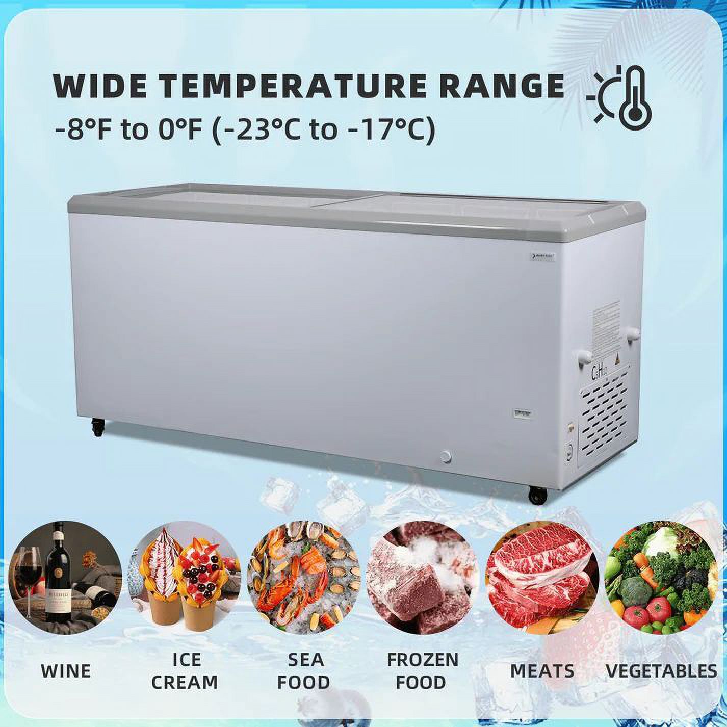 NAFCOOL 20 Cu. Ft Horizontal Freezer - Commercial Refrigerator, Glass Door Refrigerator, LED Lighting, White
