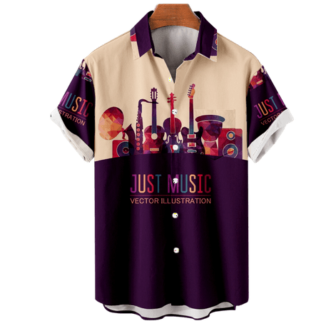 

MLFU Big & Tall Men Guitar Musical Graphic Tee Shirts Vintage Cotton Blouses For Men Boys