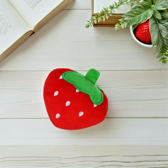 Nicehomfit 2 Pcs Strawberry Shaped Dog Toy Squeaky Plush Pink Teething Cleaning