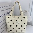 thumbnail image 5 of Hfppkn Polka Dot Corduroy Lunch Handbag Reusable Small Tote Bag for Work Picnic 17x13x21cm Beige, 5 of 7