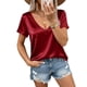 thumbnail image 3 of TaTaai Women's Business Casual V Neck Short Sleeve Shirt, Satin Lightweight Drape, for Office Daily Party Weekend Wear Gift, 3 of 6