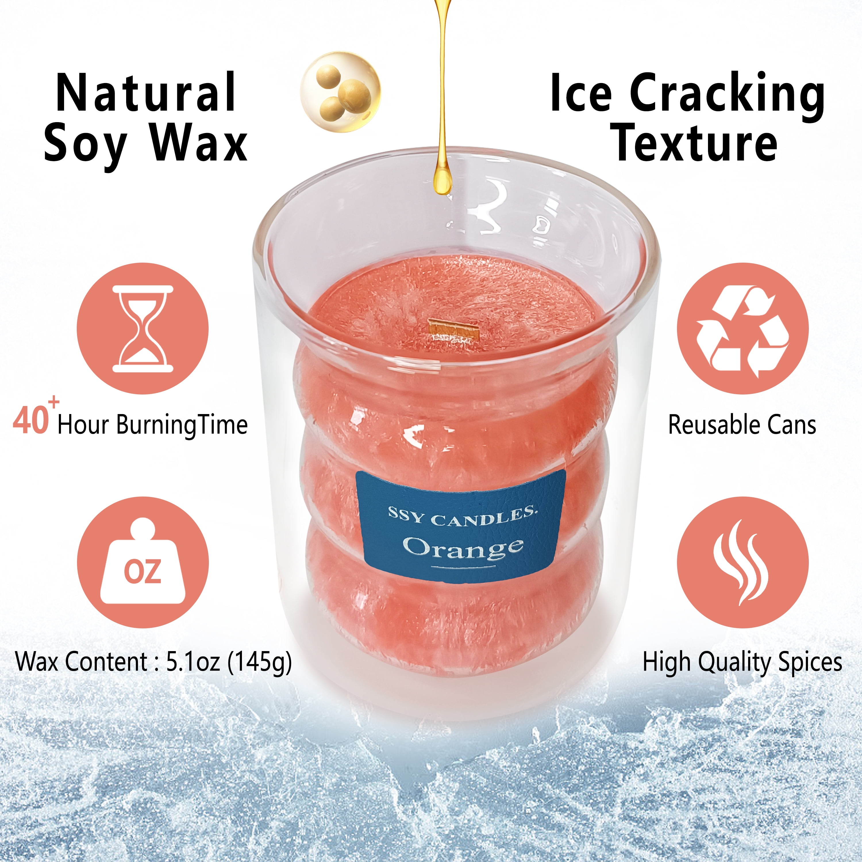 Orange Scented Candles for Home - Jar Candles 8.4 oz Burn Time 50+H- Wooden Wick Candles - Candles Gifts for Women