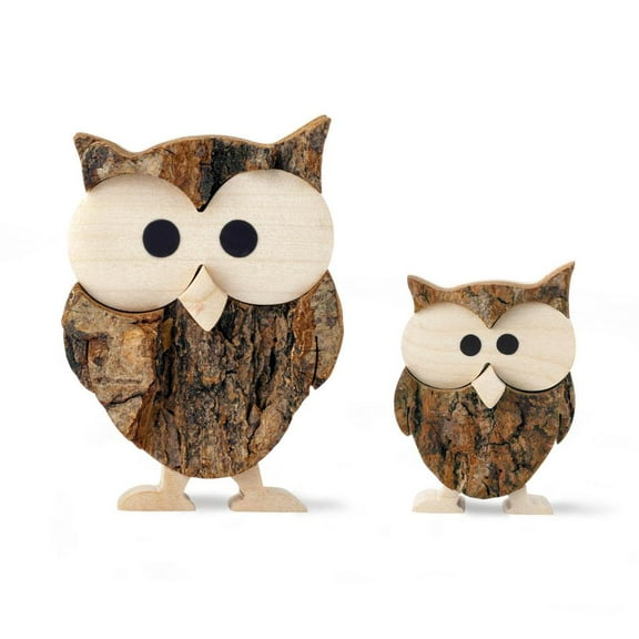 Wooden Owl Figurines Home Decorations - Rustic Owl Statue - Gift for Owls Lovers - Bark Owls (2pcs)